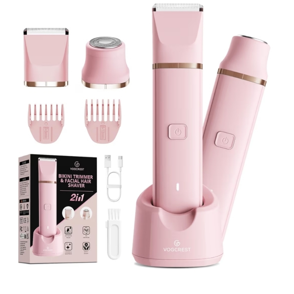 Vogcrest Pink 2-in-1 Women's Bikini Trimmer & Facial Hair Shaver Never Used